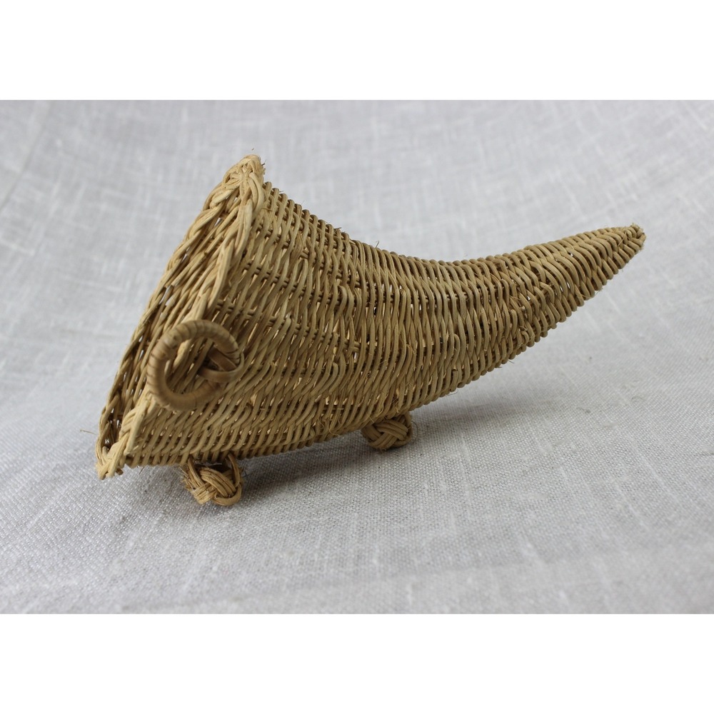 Vintage Woven Wicker‎ Cornucopia Basket Thanksgiving Horn of Plenty Centerpiece